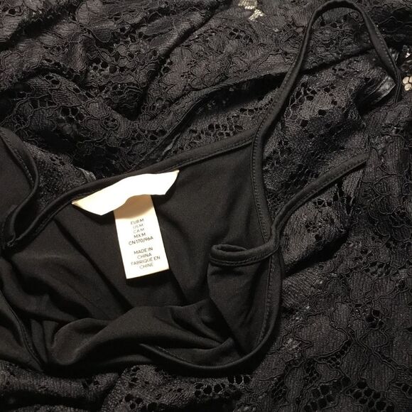 Formal black lace sleeveless dress with dress lining asymmetrical ruffle size M - Picture 7 of 11